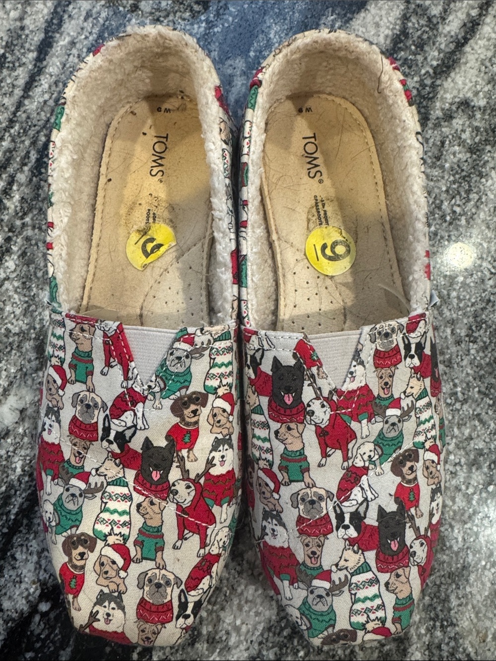 Tom’s Christmas dogs Sherpa lined canvas women’s shoe